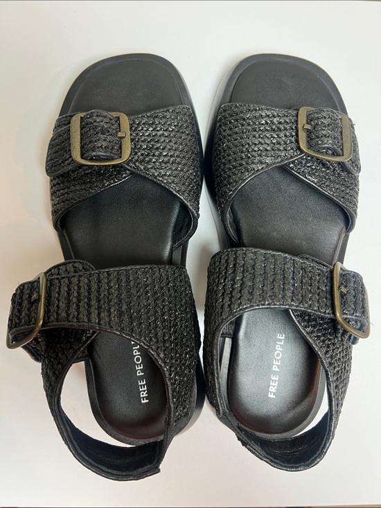 Free People Shoes - Free People Black Woven Buckle Sandals Size 8.5
